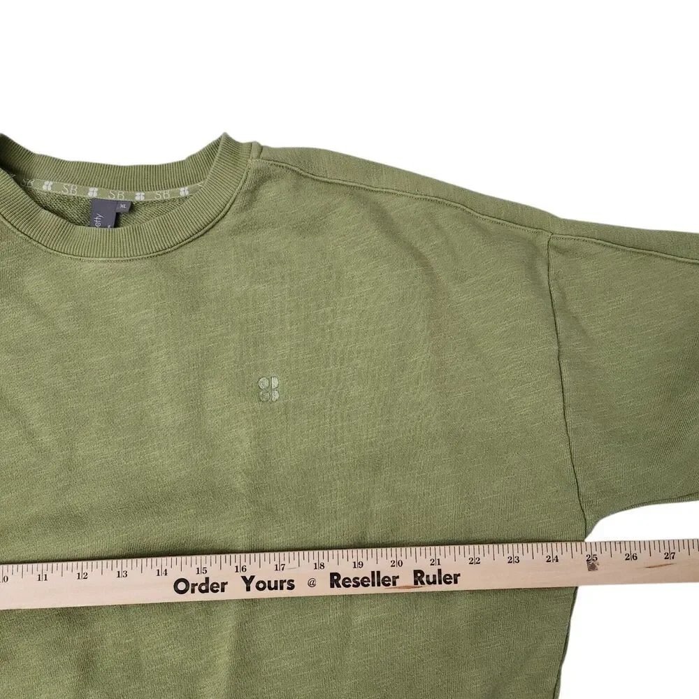 Sweaty Betty‎ Sweater Womens XL Green Pullover Essentials Cotton Longsleeve Logo - Picture 7 of 8